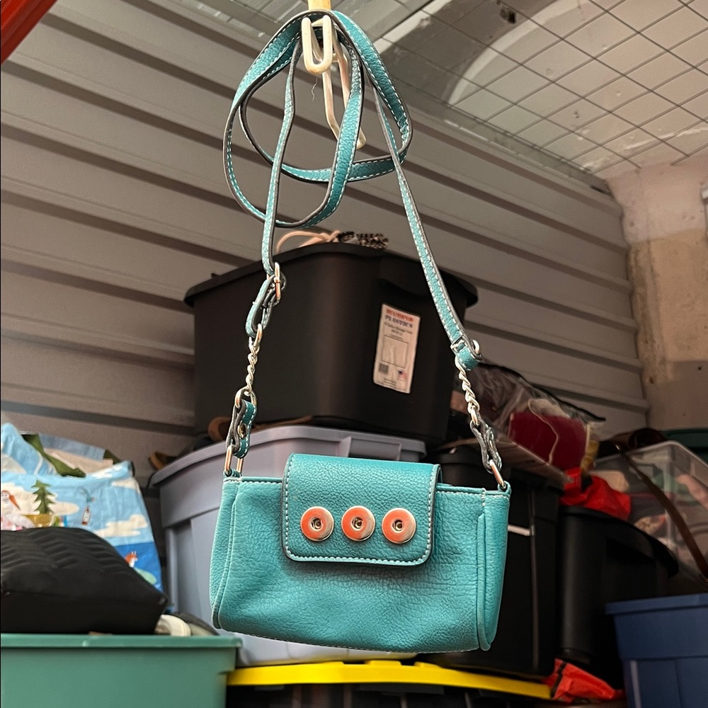 Chic Turquoise Mini Bag with Button Accents